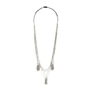 BCBG NECKLACE BOHO LAYERED TASSEL SILVER TONED